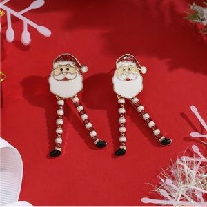 Christmas Santa Claus With Long Legs Enamel Dangle Earrings‎ Cute Party Style